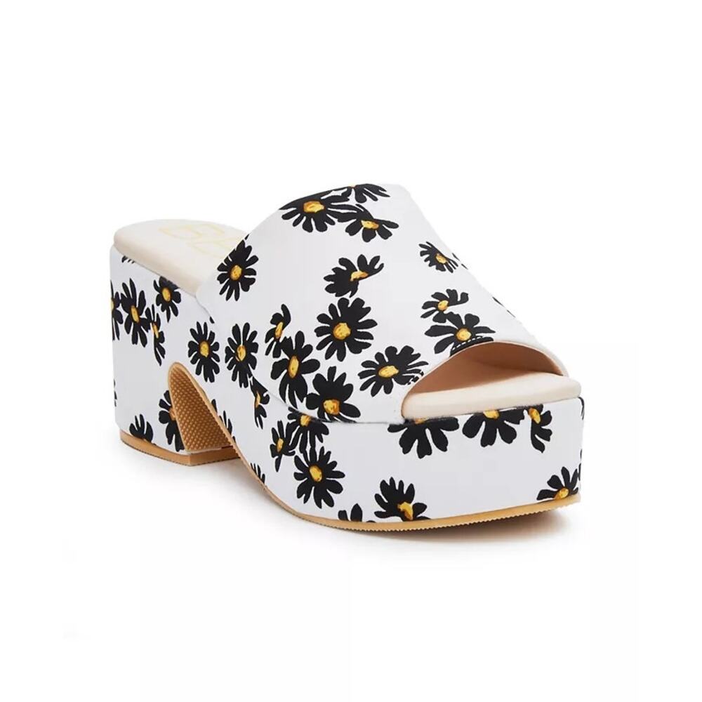 Anthropologie Matisse Beach Terry Floral Platform Heel Sandals White Size 8